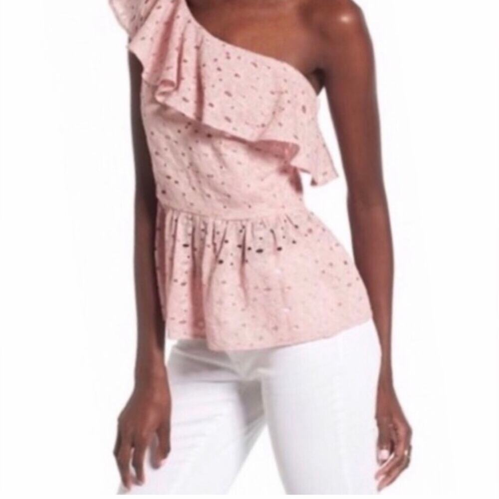 JOA one shoulder pink eyelet lace ruffle top size XS